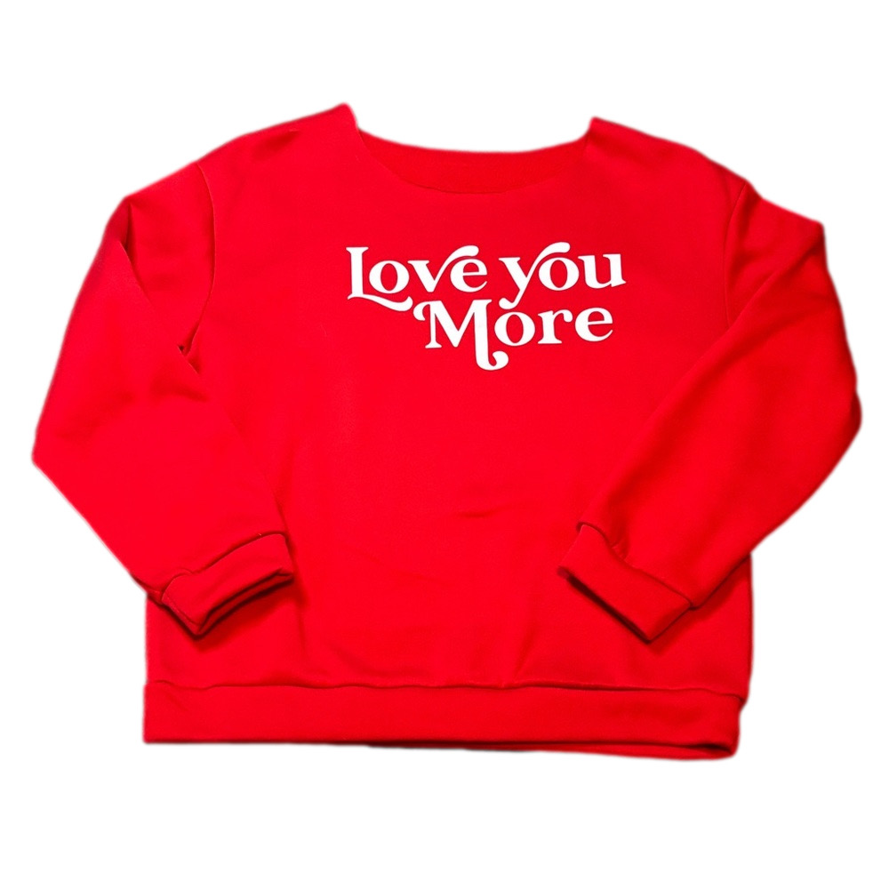 Love You More Cutoff Sweatshirt Long Sleeve Red Sz L - Picture 2 of 7